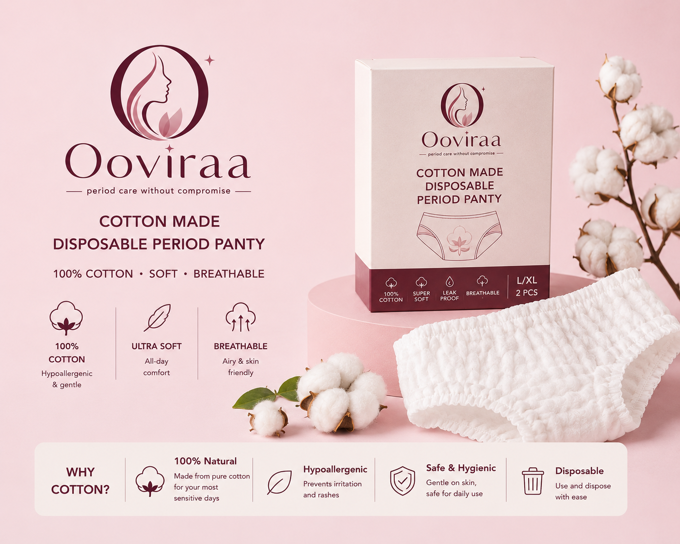 Ooviraa Period Panty For Girls & Women, (M-L), 10 Pcs, 360 Degree Coverage, 0% Leaks, High Absorbency For Heavy Flow, Maternity Delivery Pads, Postpartum & Overnight Protection, Disposable Panty